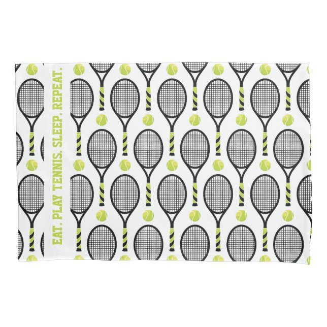 With text🎾Black and green tennis🎾 white Pillow Case (Front)