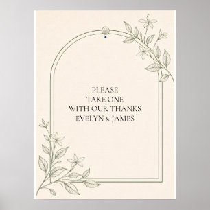 With Thanks Olive Botanical Wedding Favor Sign