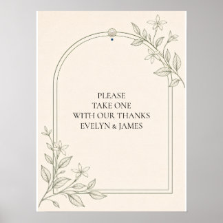 With Thanks Olive Botanical Wedding Favor Sign