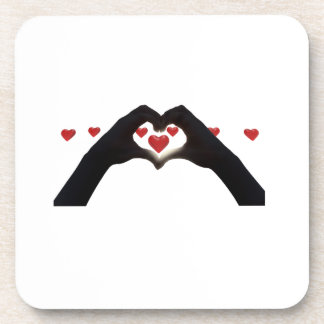 "With the heart in hand" poses a glass Beverage Coaster