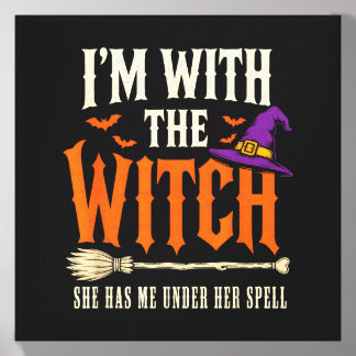 With The Witch Funny Halloween Couple Witchy Canvas Photo Tile