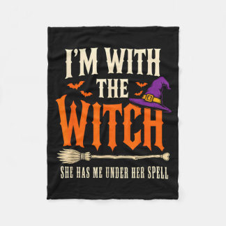 With The Witch Funny Halloween Couple Witchy Fleece Blanket