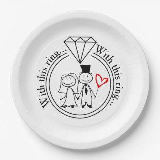 With This Ring Casual Stick Figure Couple Wedding Paper Plates