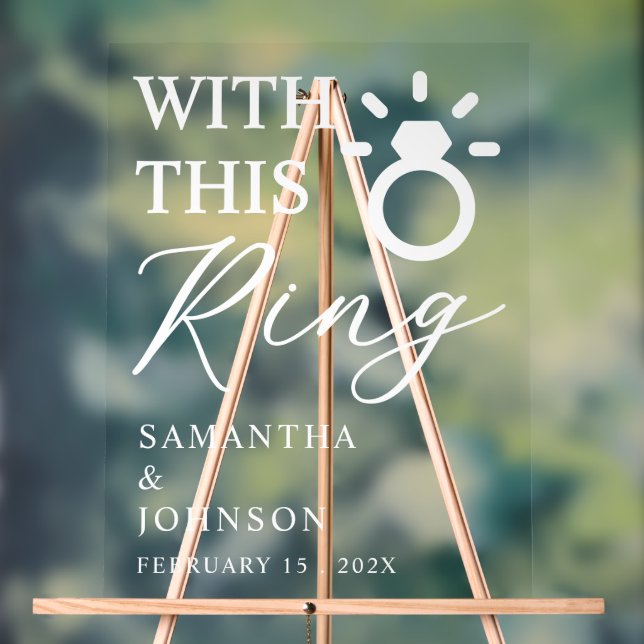 With This Ring Personalized Wedding Acrylic Sign (Neutral)