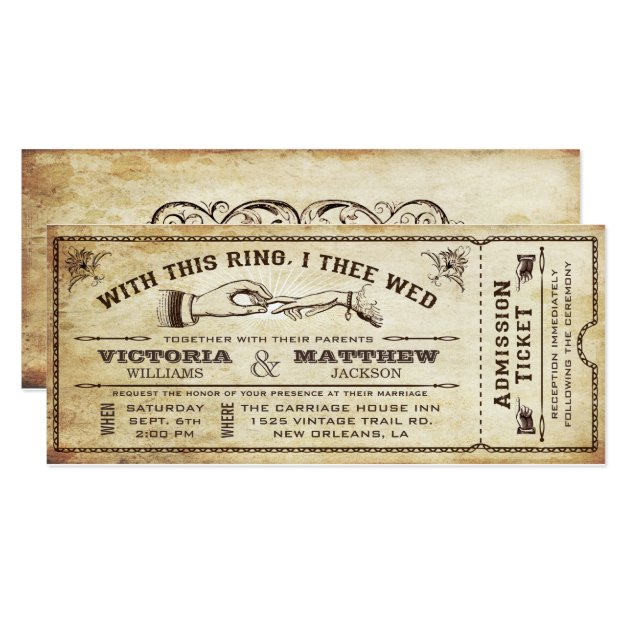 With This Ring, Vintage Wedding Ticket Invitation