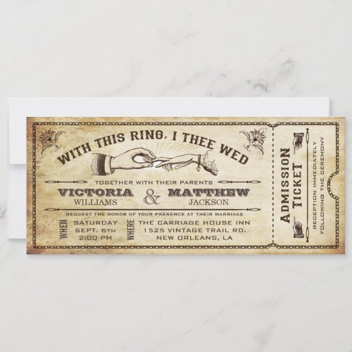 With This Ring Vintage Wedding Ticket Invitation