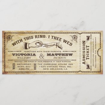 With This Ring  Vintage Wedding Ticket Invitation by MetricMod at Zazzle