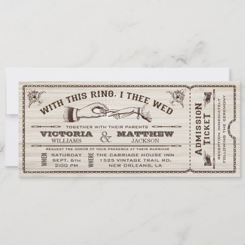 With This Ring Vintage Wedding Ticket Invitation