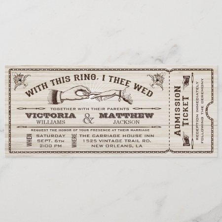 With This Ring, Vintage Wedding Ticket Invitation