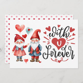 "With U Forever" Cute Gnome Photo Valentines Card