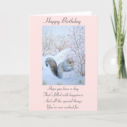with verse cute gray squirrel snow scene wildlife card