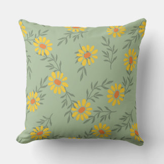 With yellow daisies and soft green leaves throw pillow
