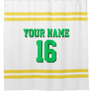 with Yellow White Stripes Sports Jersey Shower Curtain