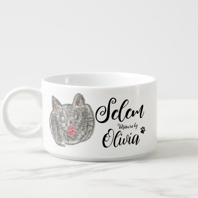 With your kid's artwork | BEST CAT DAD/MOM Bowl (Right)