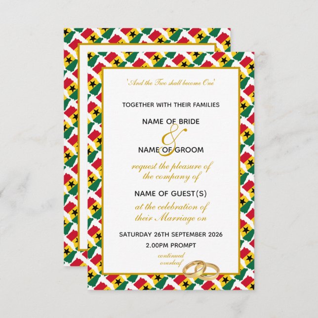 WITHDRAWN Elegant GHANA with Gold Script Wedding Invitation (Front/Back)