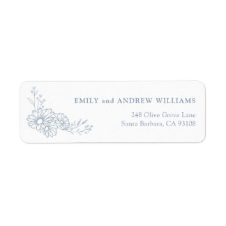 Withe Dusty Blue Daisy Wedding Return Address Label