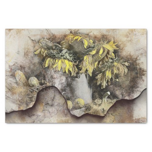Withered Sunflowers  Distressed Grunge Decoupage Tissue Paper