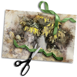 Withered Sunflowers Distressed Grunge Decoupage Tissue Paper