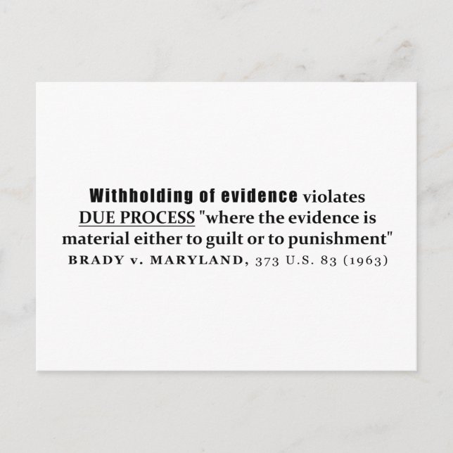 Withholding of Evidence Brady v Maryland Case law Postcard (Front)
