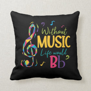 Without Music Life Would B Flat Clef Musical Notes Throw Pillow