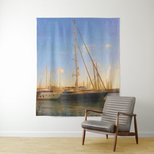 Without Sails Sunny Day Sea Beach Israel Herzlia Tapestry