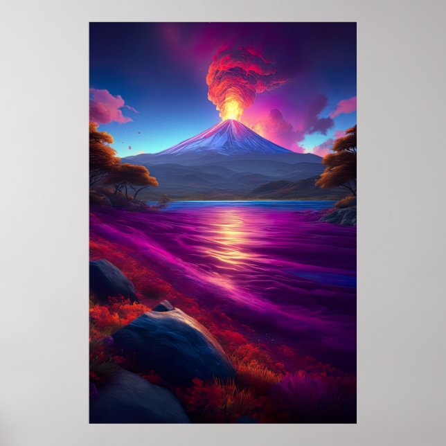 Witnessing the Beauty of a Volcanic Outburst Poster (Front)