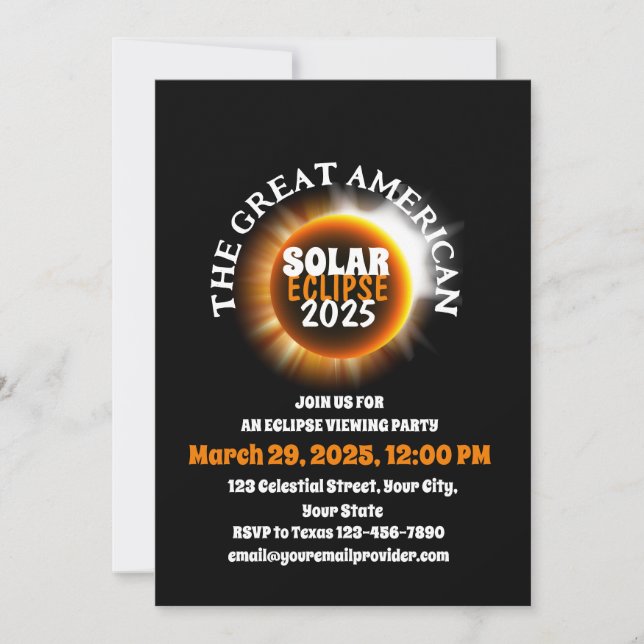 Witnessing the Total Solar Eclipse 3/29/2025 USA  Invitation (Front)