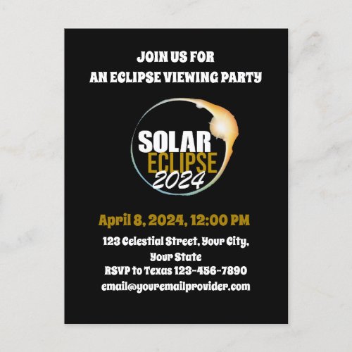 Witnessing the Total Solar Eclipse 482024 USA Invitation Postcard