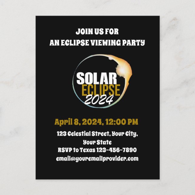 Witnessing the Total Solar Eclipse 4/8/2024 USA Invitation Postcard (Front)