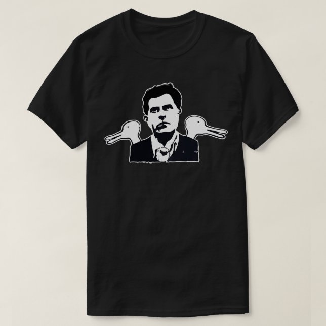 Wittgenstein with RabbitDucks Philosophy Design T-Shirt (Design Front)