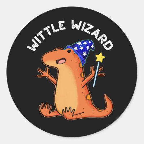 Wittle Wizard Funny Lizard Puns Dark BG Classic Round Sticker