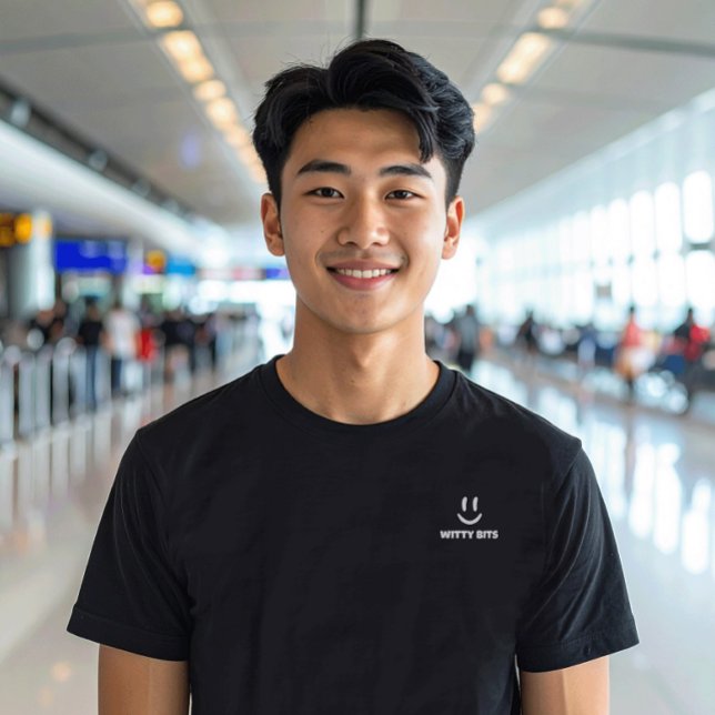 Witty Bits Off-White Smiling Face Logo T-Shirt (Subtle branding on a T-shirt from the "Witty Bits" collection by Wave and Walk.)