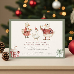 Witty Christmas Ducks Red Green Watercolor Design Holiday Card
