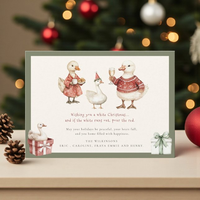 Witty Christmas Ducks Red Green Watercolor Design Holiday Card (Creator Uploaded)