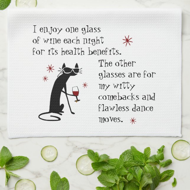 Witty Comebacks Wine Quote Black Cat Kitchen Towel (Folded)