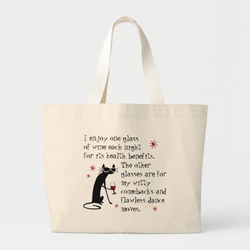 Witty Comebacks Wine Quote Black Cat Large Tote Bag