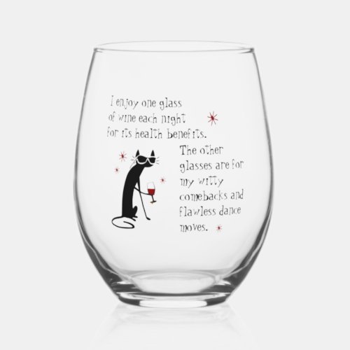 Witty Comebacks Wine Quote Black Cat Stemless Wine Glass