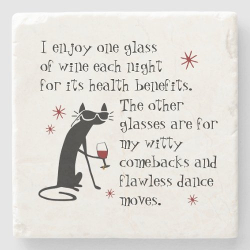 Witty Comebacks Wine Quote Black Cat Stone Coaster