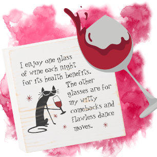 Witty Comebacks Wine Quote Black Cat Wooden Box Sign