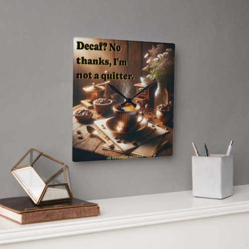 Witty Decaf No thanks Im not a quitter Square Wall Clock