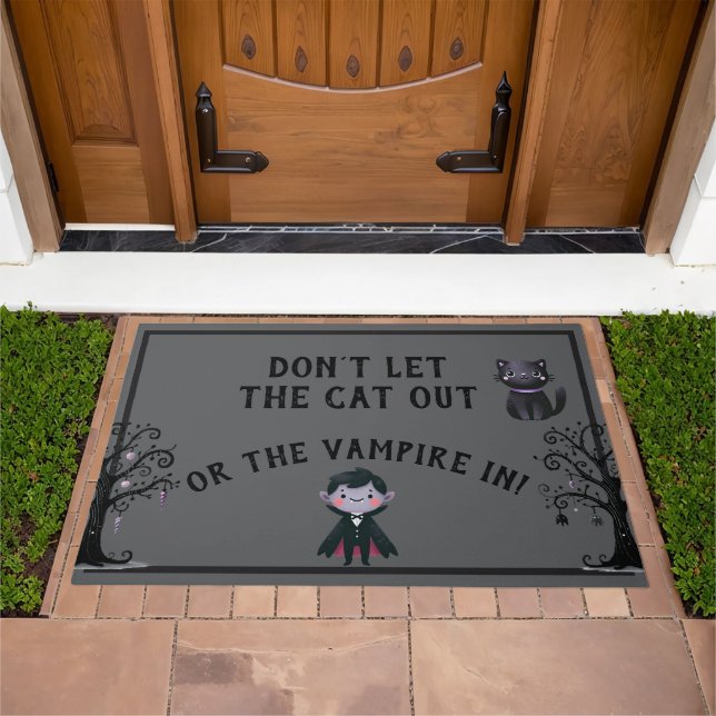 Witty Don't let the cat out vampire halloween Doormat (Outdoor)
