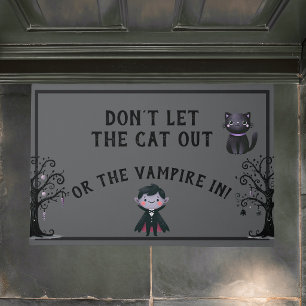 Witty Don't let the cat out vampire halloween Doormat
