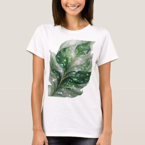 Witty Green GREEN LEAVES WITH STARS Artistic Motif T-Shirt