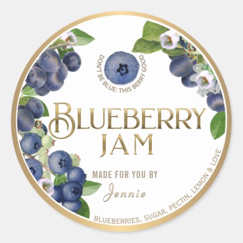 Witty Logo Design Elegant Blueberry Jam Preserves Classic Round Sticker
