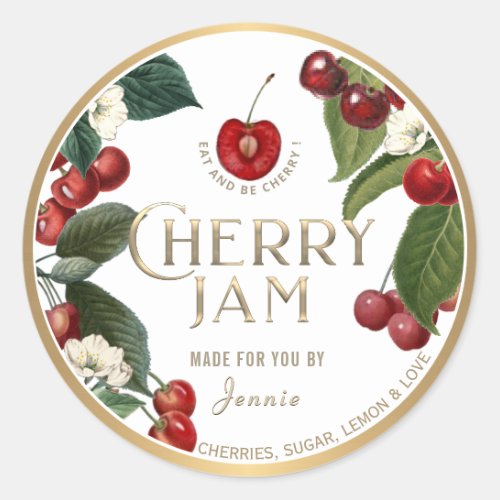 Witty Logo Design Elegant Cherry Jam Preserves Classic Round Sticker