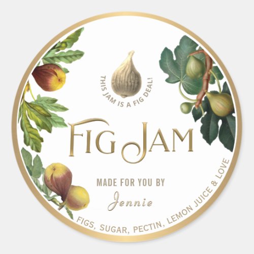 Witty Logo Design Elegant Fig Jam Preserves Classi Classic Round Sticker