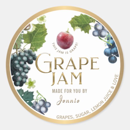 Witty Logo Design Elegant Grape Jam Jelly Classic Round Sticker