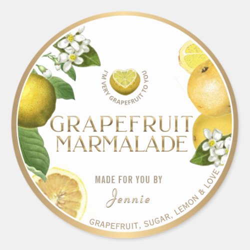 Witty Logo Design Elegant Grapefruit Marmalade Classic Round Sticker