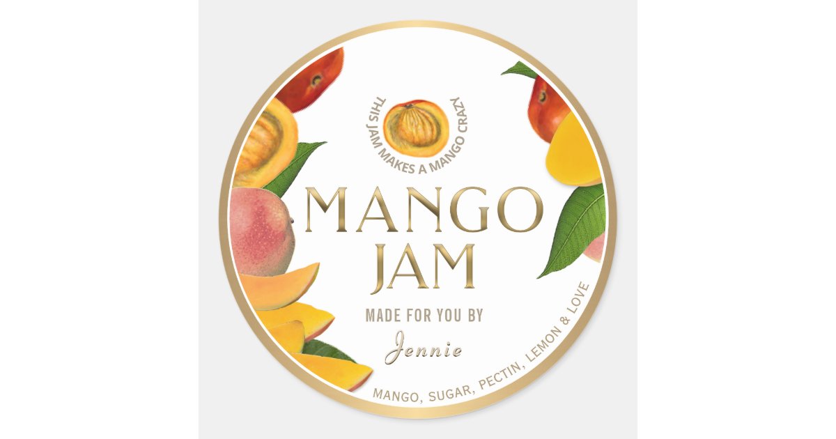Witty Logo Design Elegant Mango Jam Preserves Classic Round Sticker