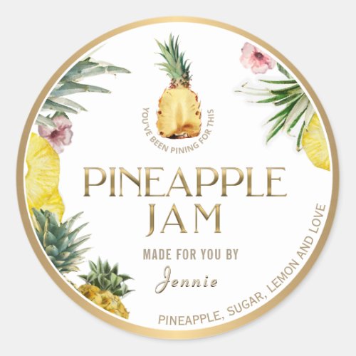 Witty Logo Design Elegant Pineapple Jam Classic Ro Classic Round Sticker